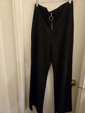 New Look Black High-Waist Wide Leg Pants with Ring Zip Pull